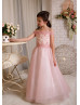 Blush Pink Lace Tulle Corset Back Flower Girl Dress